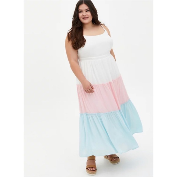 Torrid Colourblock Challis Tiered Maxi Dress Size 1X (14-16) - Picture 6 of 7